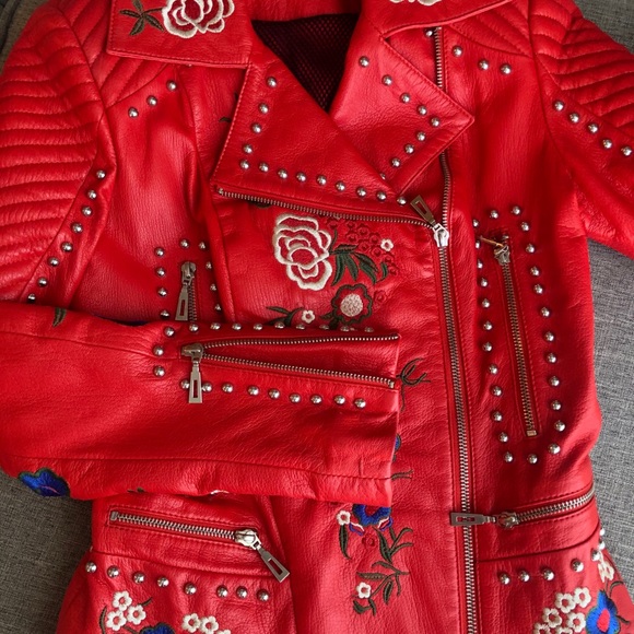 DENIMAXX COUTURE RED LEATHER JACKET - Picture 7 of 10